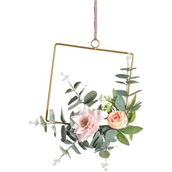 Floral Hoop Wreath Set of 3 Artificial Flower Hanging Wall, Clematis w/ Tea Rose - Picture 4 of 8